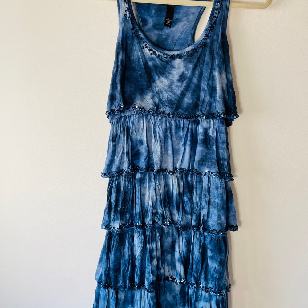 INC International Concepts Blue Tye-Dyed Tiered Maxi Dress